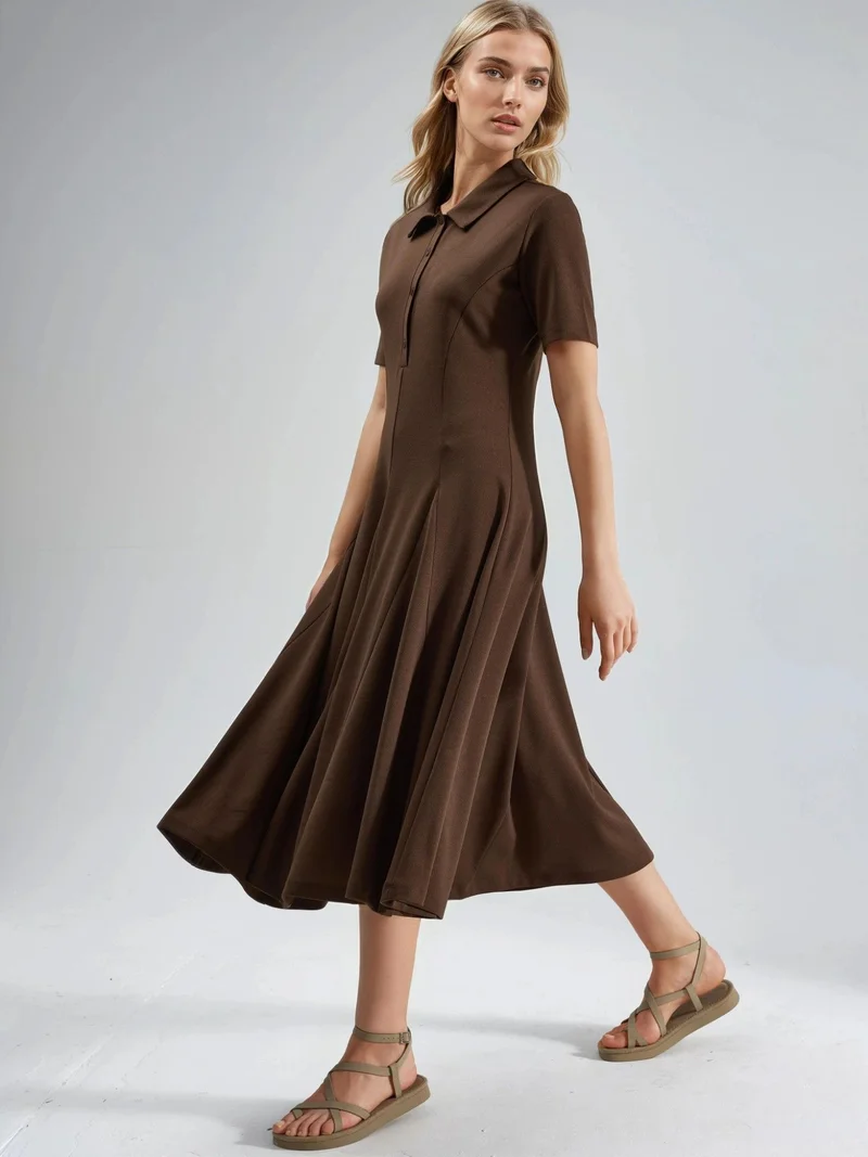 بوسيم BUSEM Midi A-Line Dress with Shirt Collar